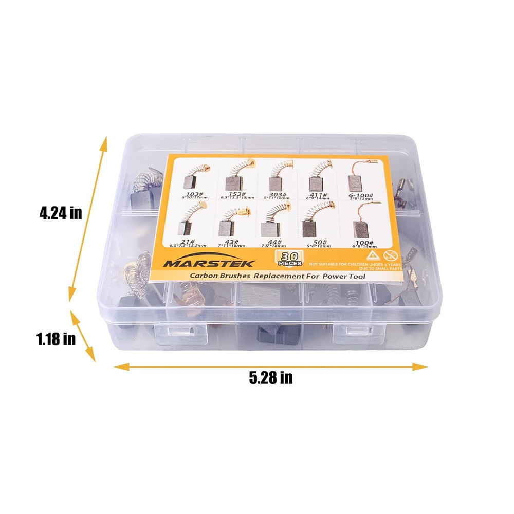 30 Pcs Electric Motor Carbon Brushes Set, 10 Assorted Sizes Carbon Brushes Repla