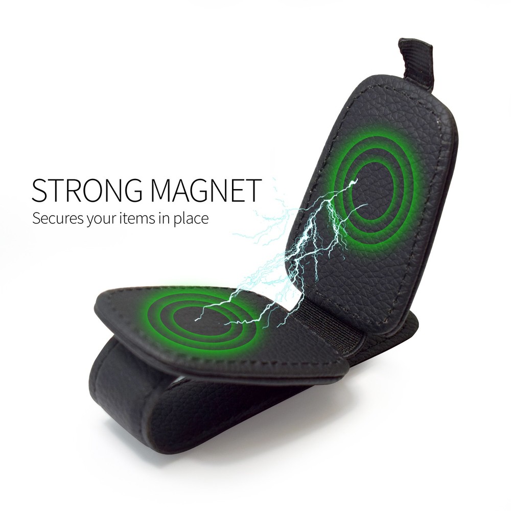 Dodge Rectangle Black Leather Magnetic Sunglass Sun Visor Holder