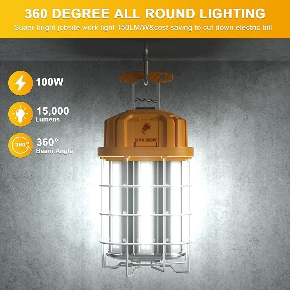 80W LED Temporary Work Light Linkable Hanging Construction Light 5000K 11,600Lm