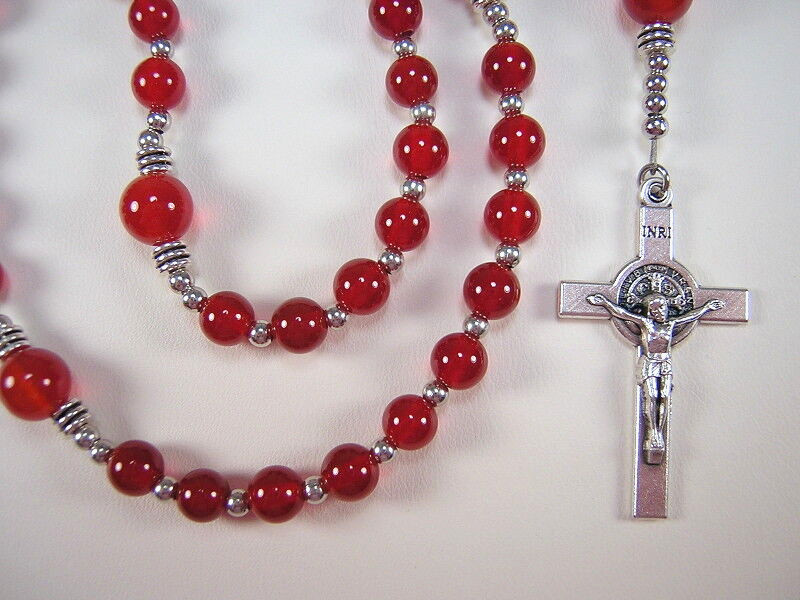 Boys Red  Rosary 16+" Genuine Red Jade Gemstone el nino Rosario