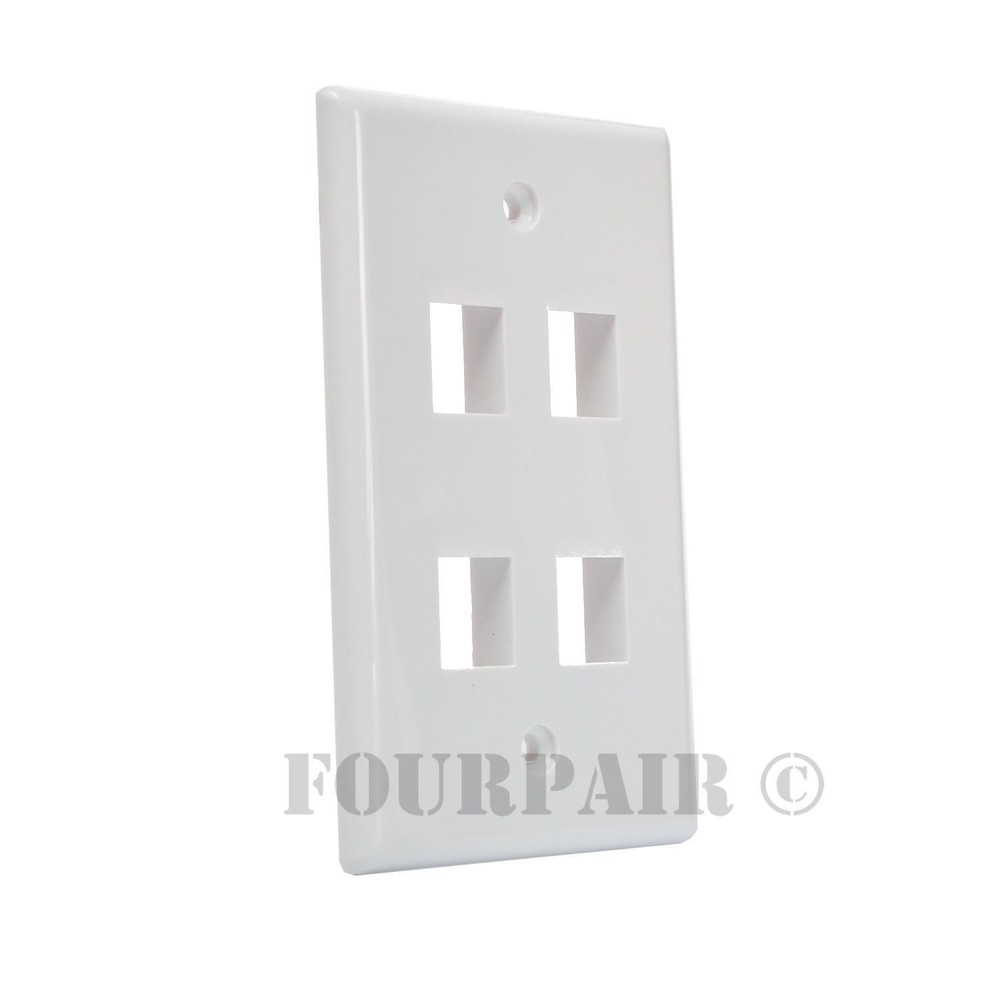 Keystone 4 Hole Port Jack Insert Flush Wall Face Plate Network CAT5e CAT6 White