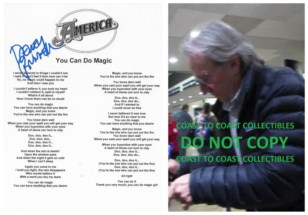 Dewey Bunnell signed America "You Can Do Magic" Lyrics sheet COA Proof autograph