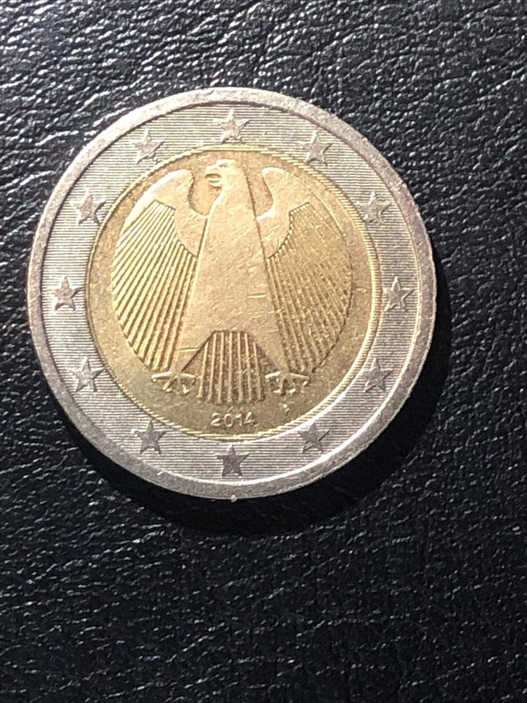 Germany 2014 A Error, 2 Euro coin, eagle, misprinting with eccentricity errors