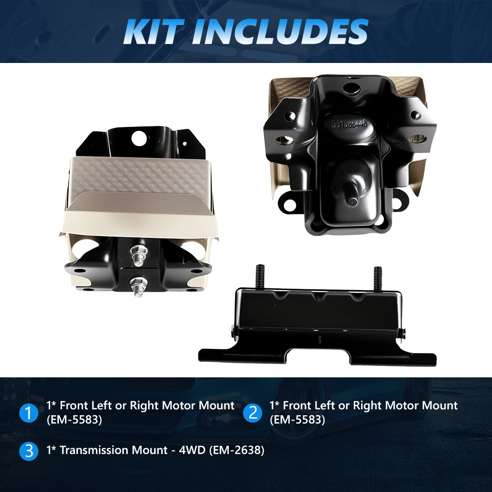 3PC Front Engine & Trans Mounts Set for 07-14 Chevrolet GMC Cadillac Auto Trans