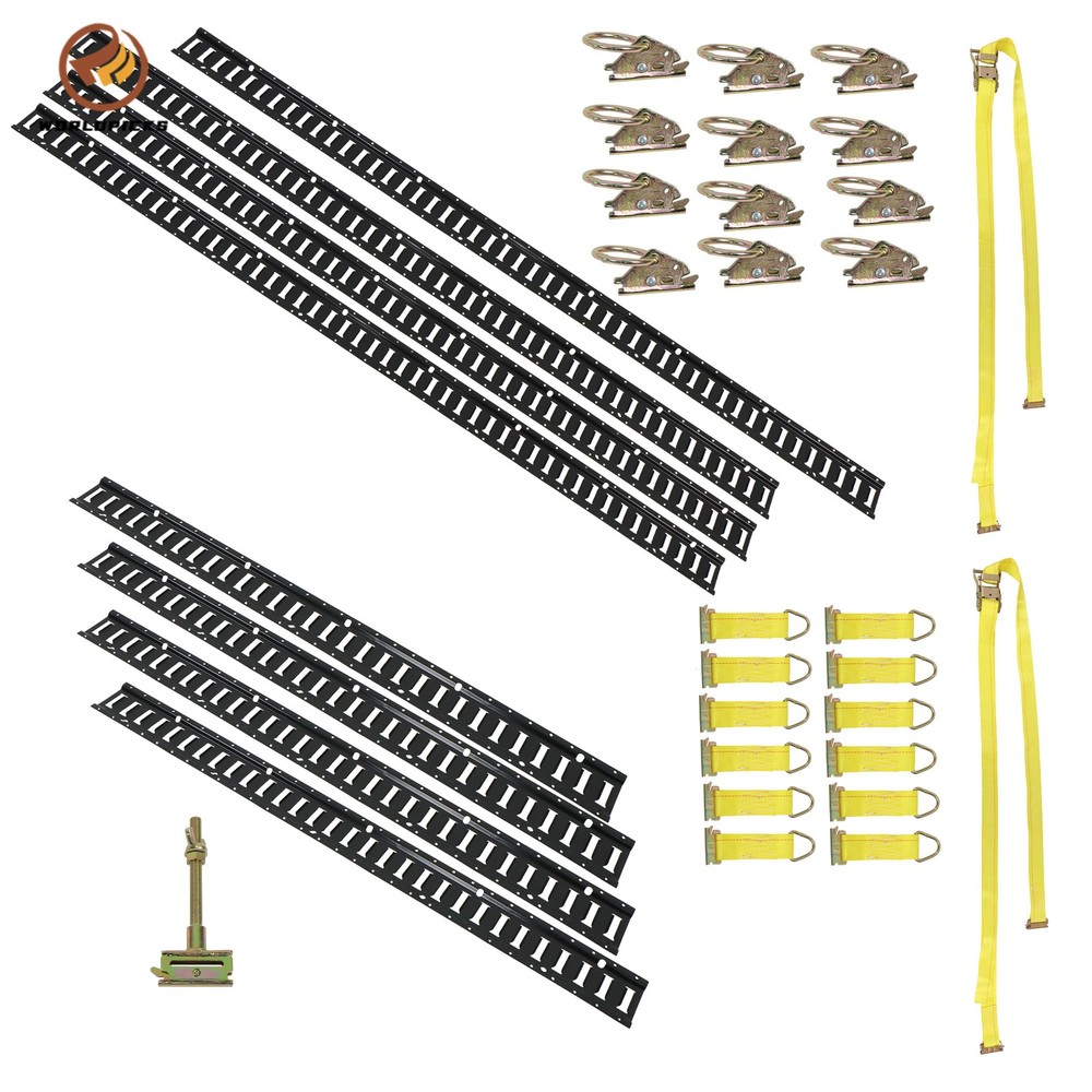 Black 35 Pack Multi-Size E Track Rail Kit, 5ft 8ft Rails With Straps Hardware