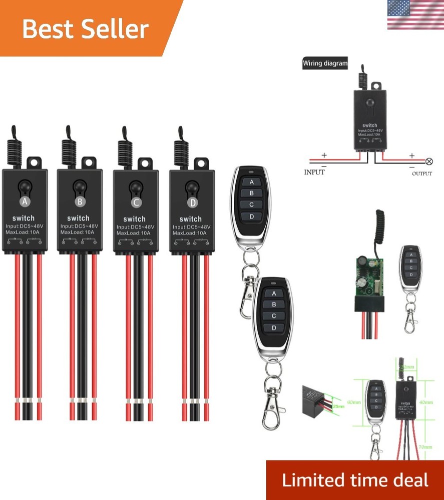 12v Remote Control Switch,4 Way Mini Wireless Switch,DC 12V/24V/48V/10A Relay...