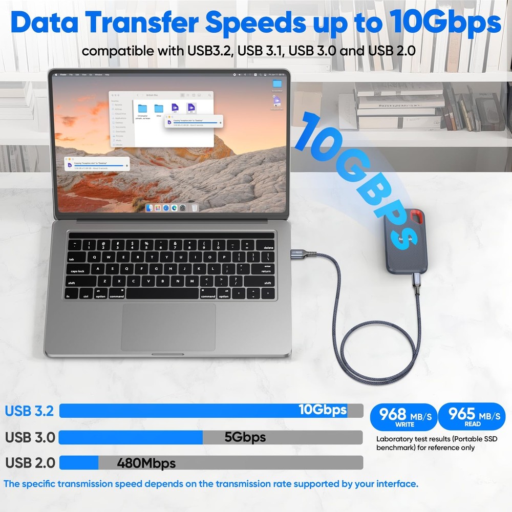USB C Data Cable 3ft, USB 3.1/3.2 Gen 2 A to Type C 10Gbps High Speed Data Tr...