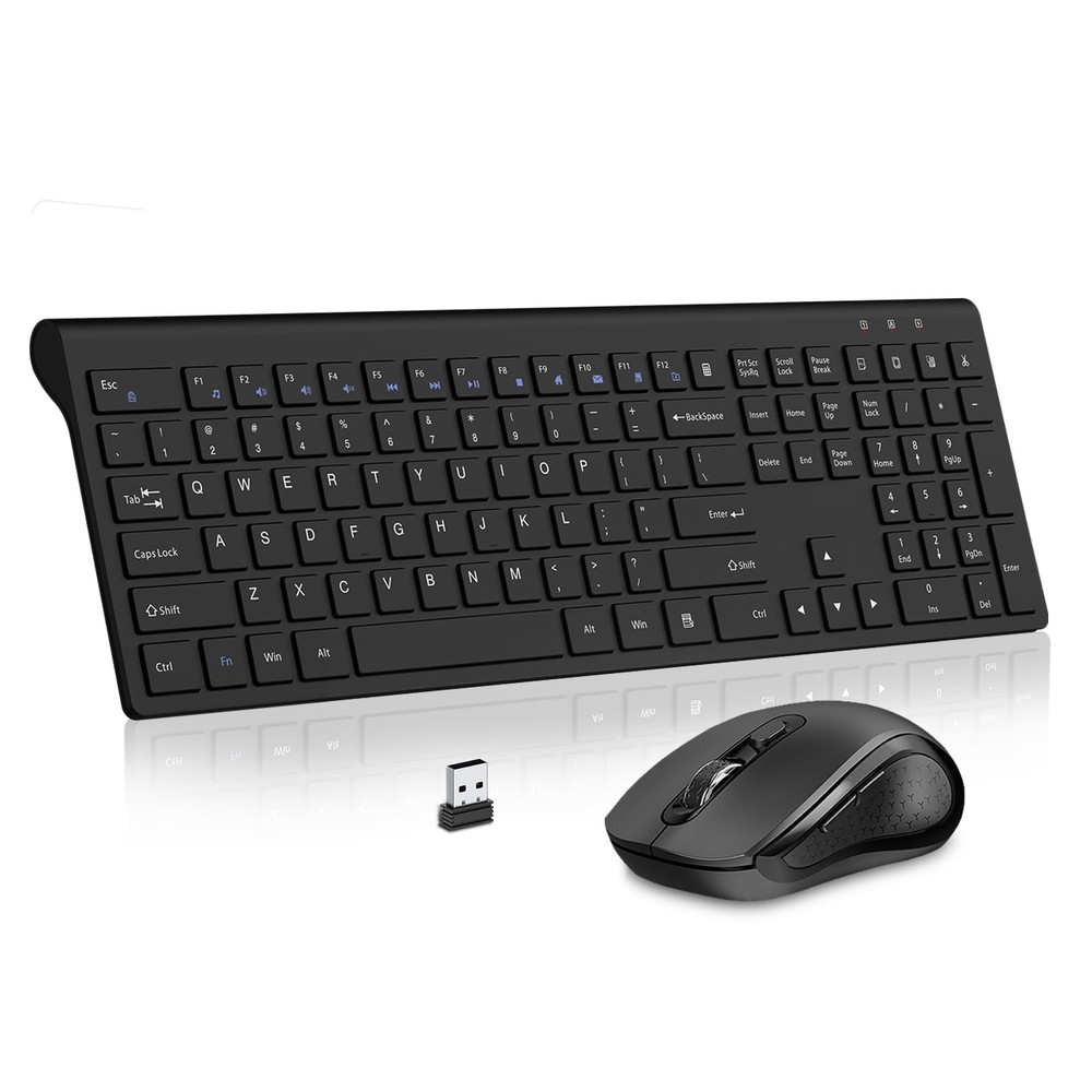 Wireless Keyboard And Mouse Set Slim Calculator Button Silent DPI Black
