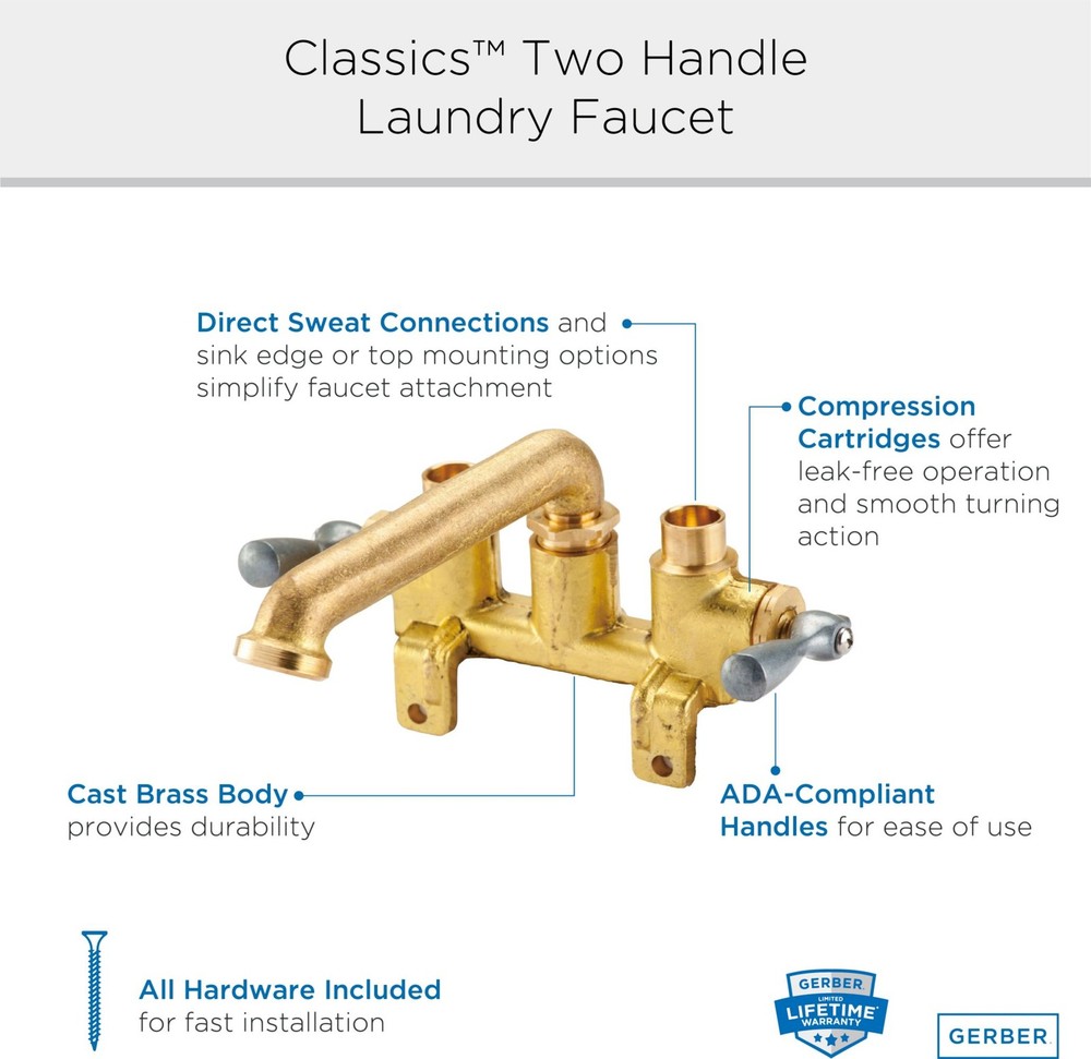 Gerber G0049556 Classics 2.2 GPM Deck Mounted Double Handle - Brass