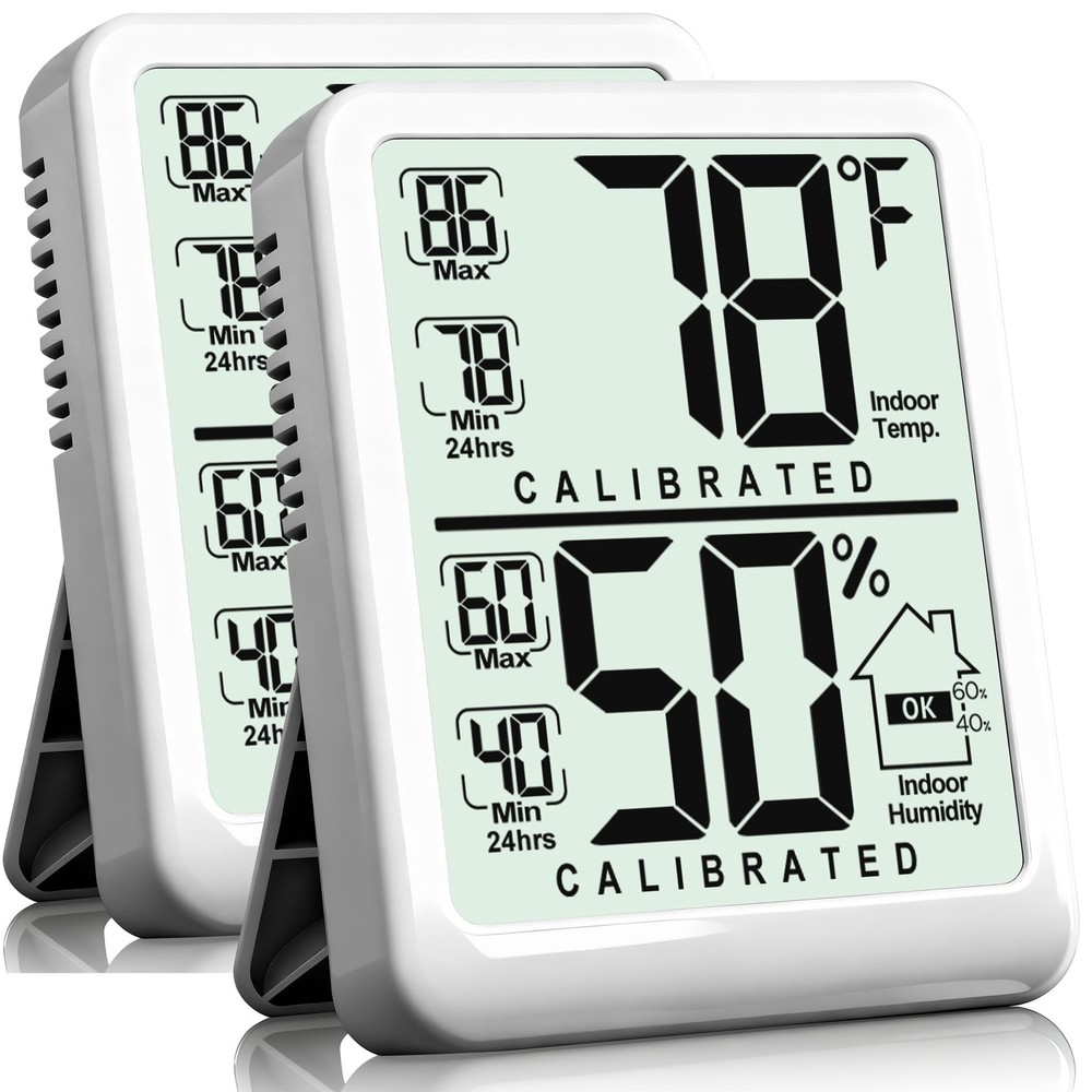 Antonki 2-Pack Room Thermometer, Digital Small 2 Pack, White (New Version)