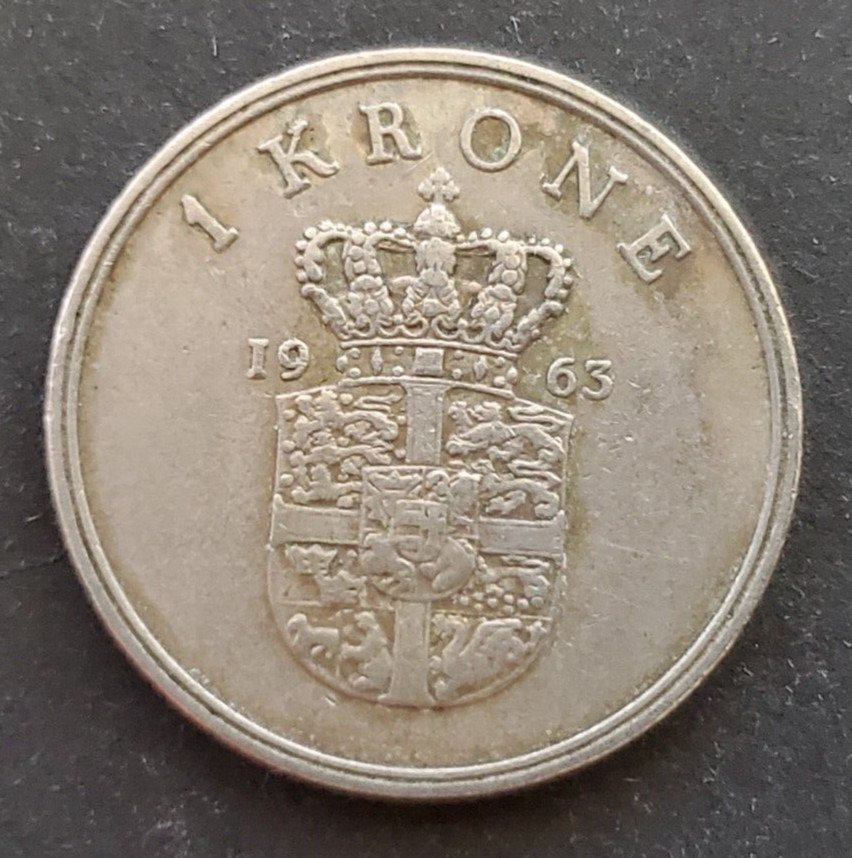 Denmark, nice 1963 1 krone coin