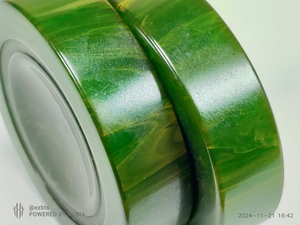 Bakelite Backgammon Chip Disc Green Yellow swirl 1.72" Replacement Catalin 1 pc