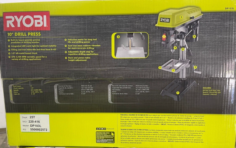 RYOBI 10 in. 5 Speed Drill Press with EXACTLINE Laser Alignment System