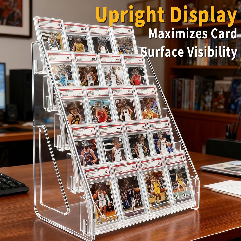 2 Pack 3-Tier Greeting Card Display Stand – Clear Vertical Riser Shelf Rack H...
