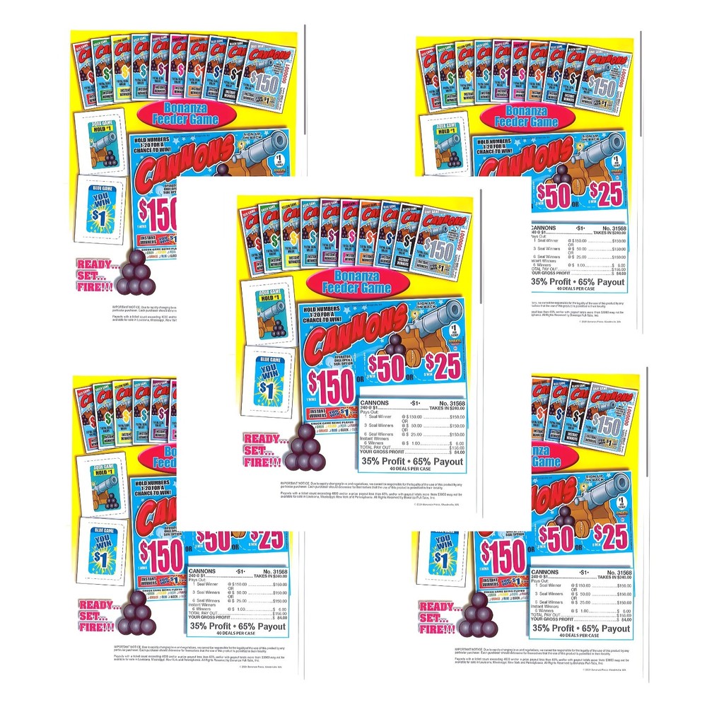 Pull Tab Ticket- Hard Card Tickets - Game - 5 Cannons - 240 ct ea