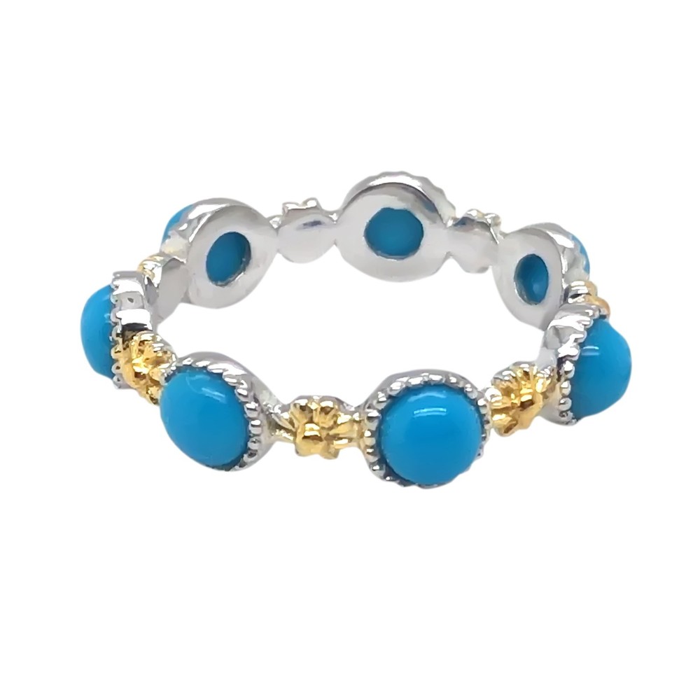 Sleeping Beauty Turquoise Ring 4mm Round Gemstone Ring 925 Silver Ring