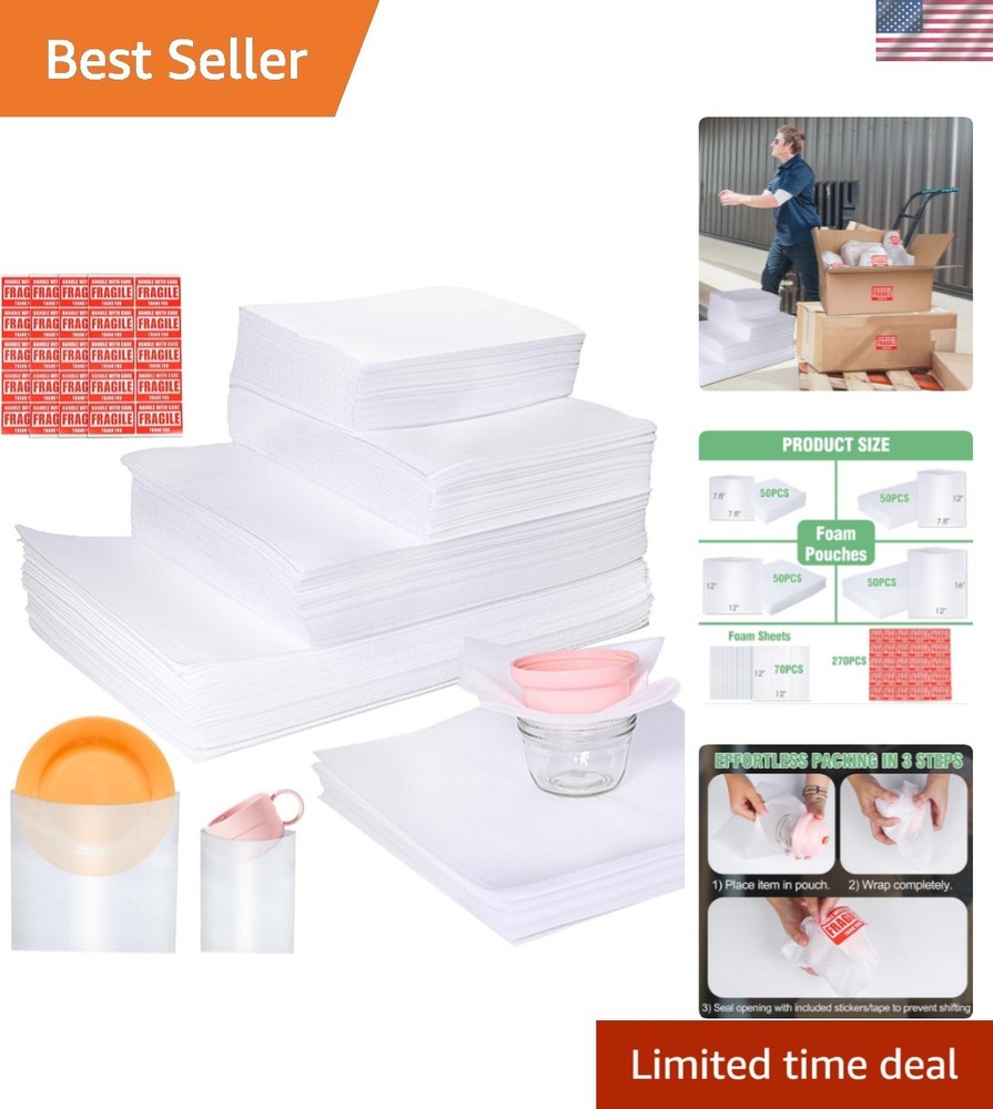 Versatile 540Pcs Moving Supply Set with Multi-Size Foam Wrap & Fragile Stickers