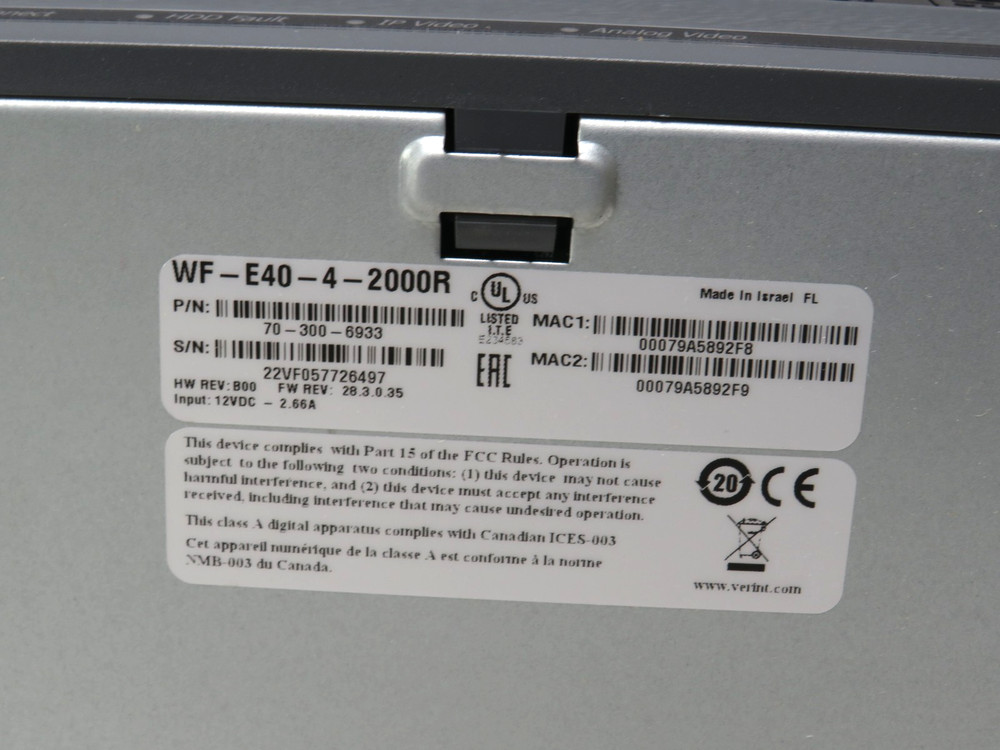 Verint WF-E40-4-2000R 4 Input Analog/IP Network Video Recorder [CTD]