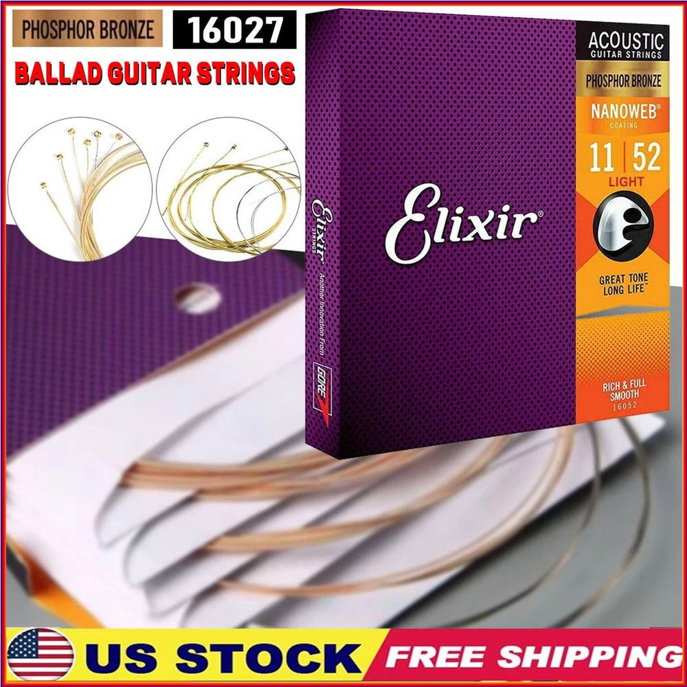Elixir Phosphor Bronze Acoustic Guitar Strings Custom Light (11-52) 2-Pack US