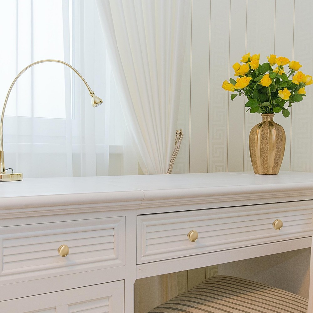 5-Pack Solid Brass Cabinet Knobs, Round Gold Knobs for Dresser Drawers, Brush...