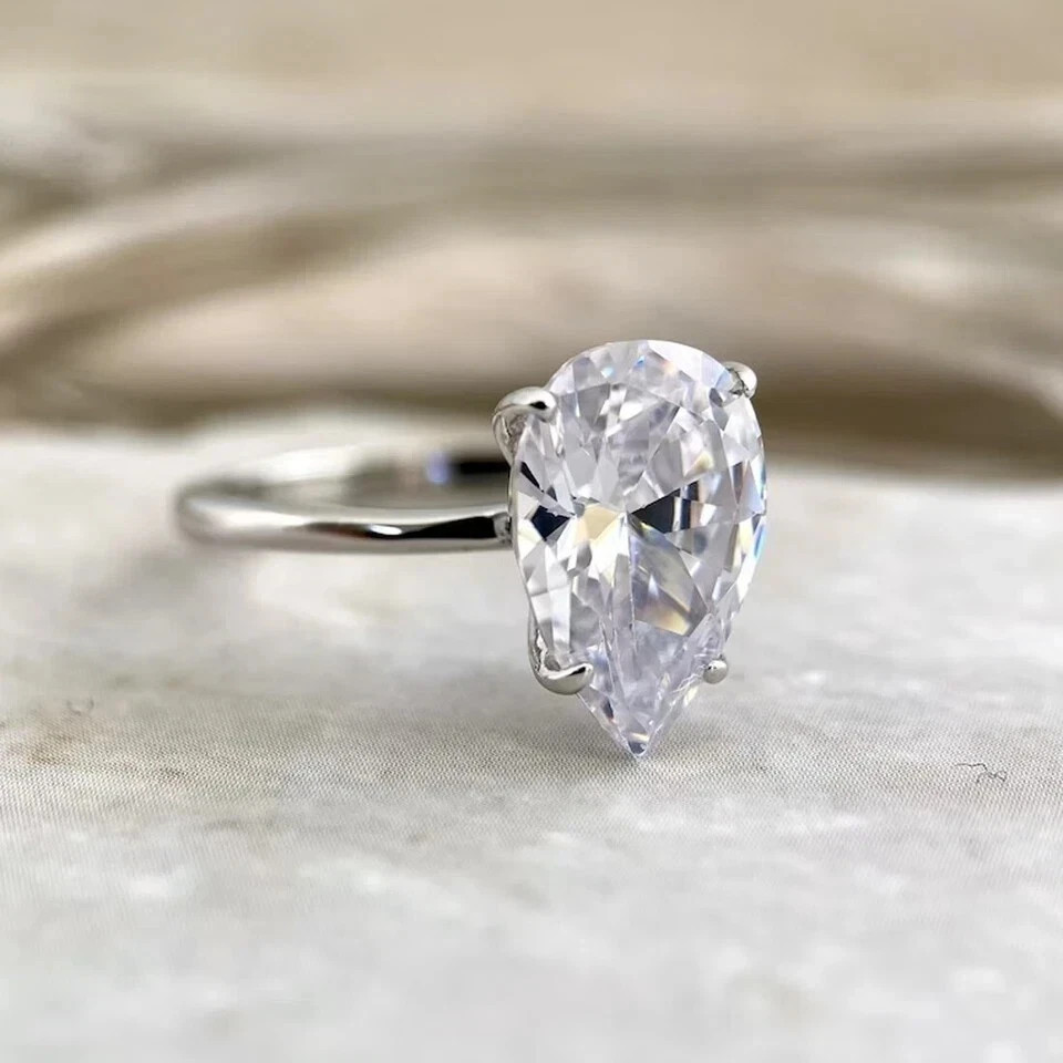 5.00 Ct Certified Lab Grown White Diamond Pear Cut Solitaire Ring 925 Silver