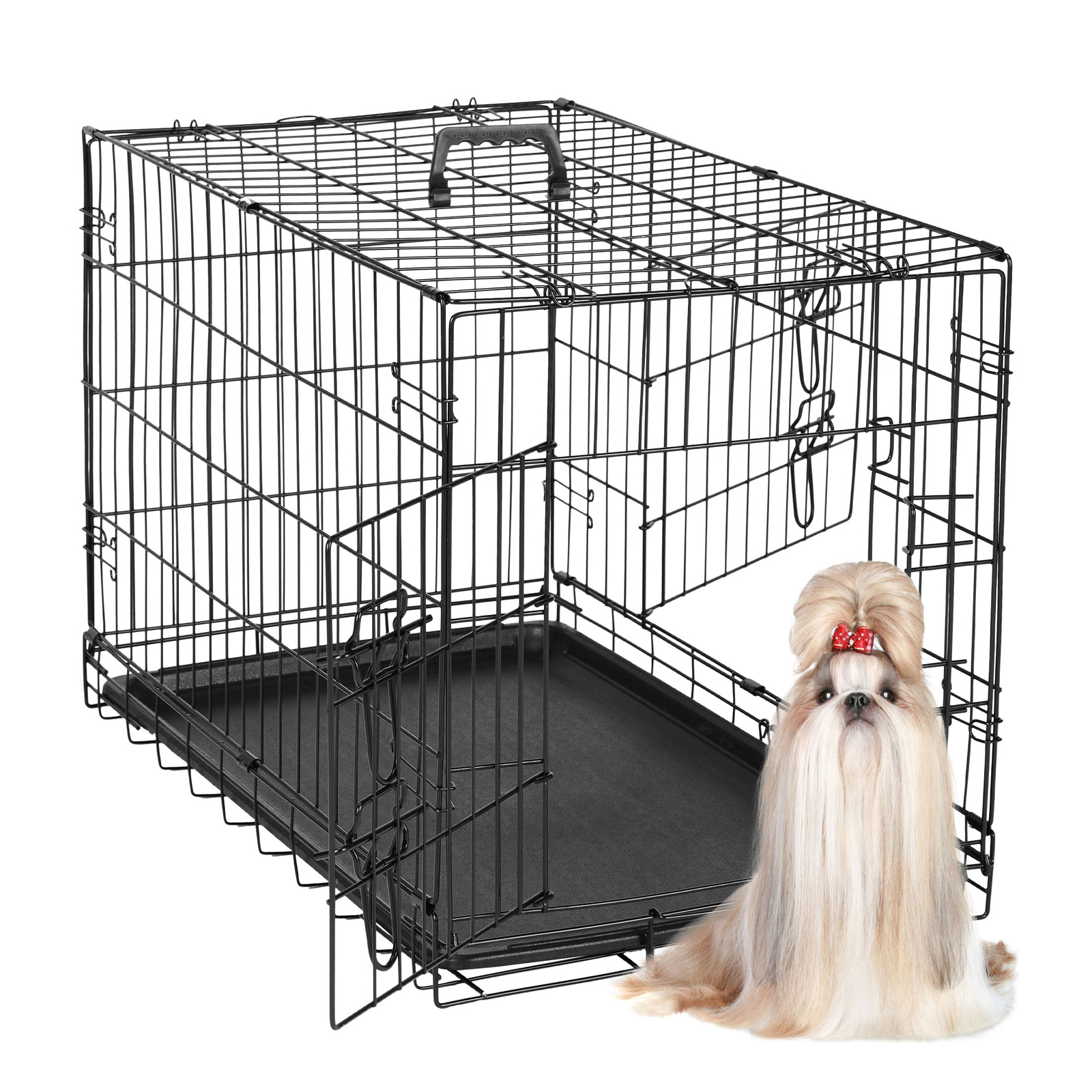 Double Door Dog Cage, Square Dog Cage, Sturdy Metal Material