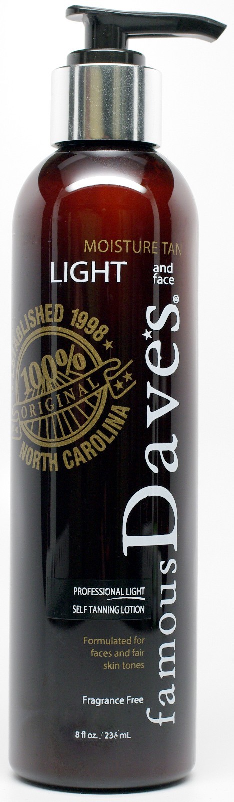 FAMOUS DAVE'S FAIR SKIN & FACE LIGHT SELF TANNER lotion moisture sunless tan