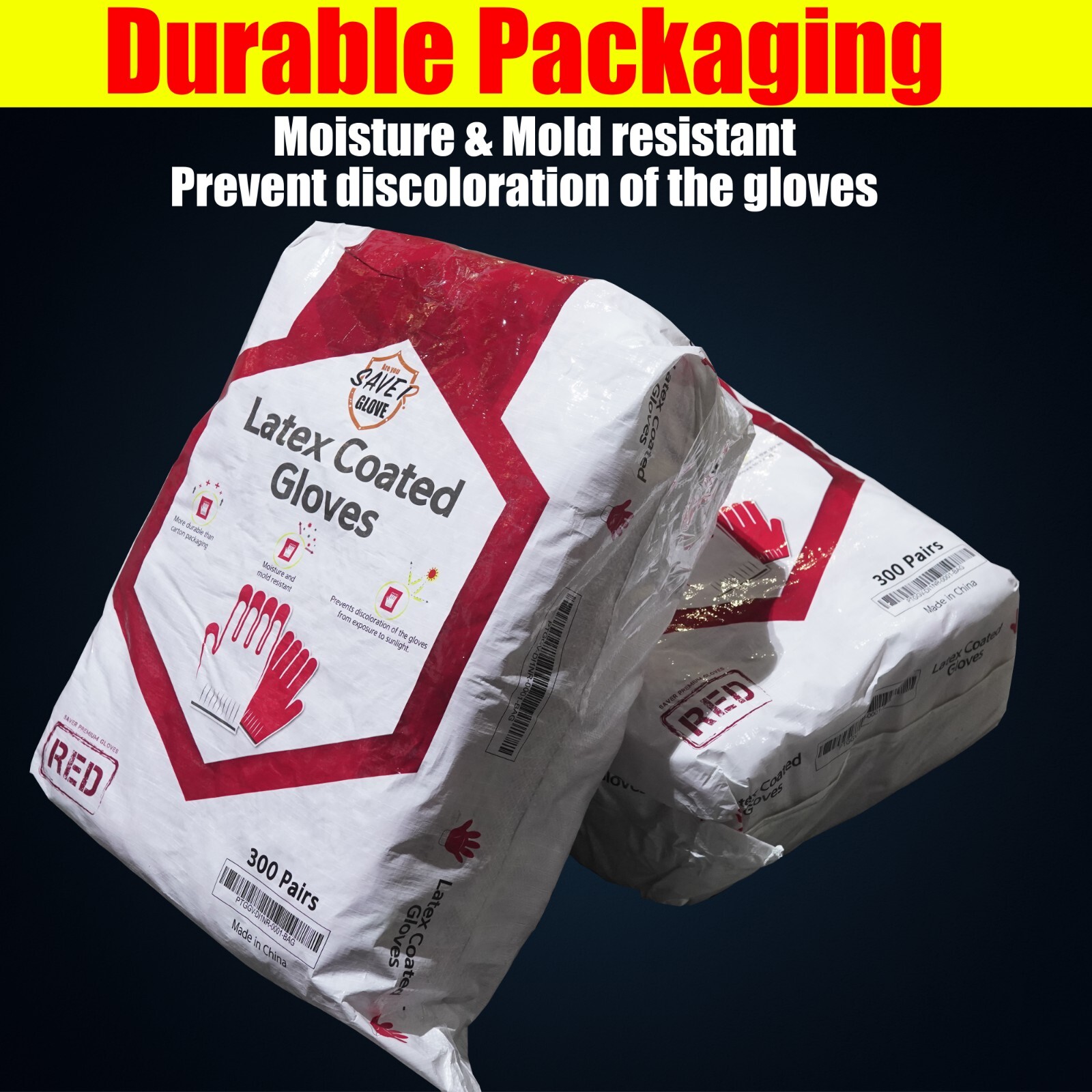 300 pairs of SAVER Red Work Gloves HEAVY DUTY Palm coated Multi Purpose Gloves