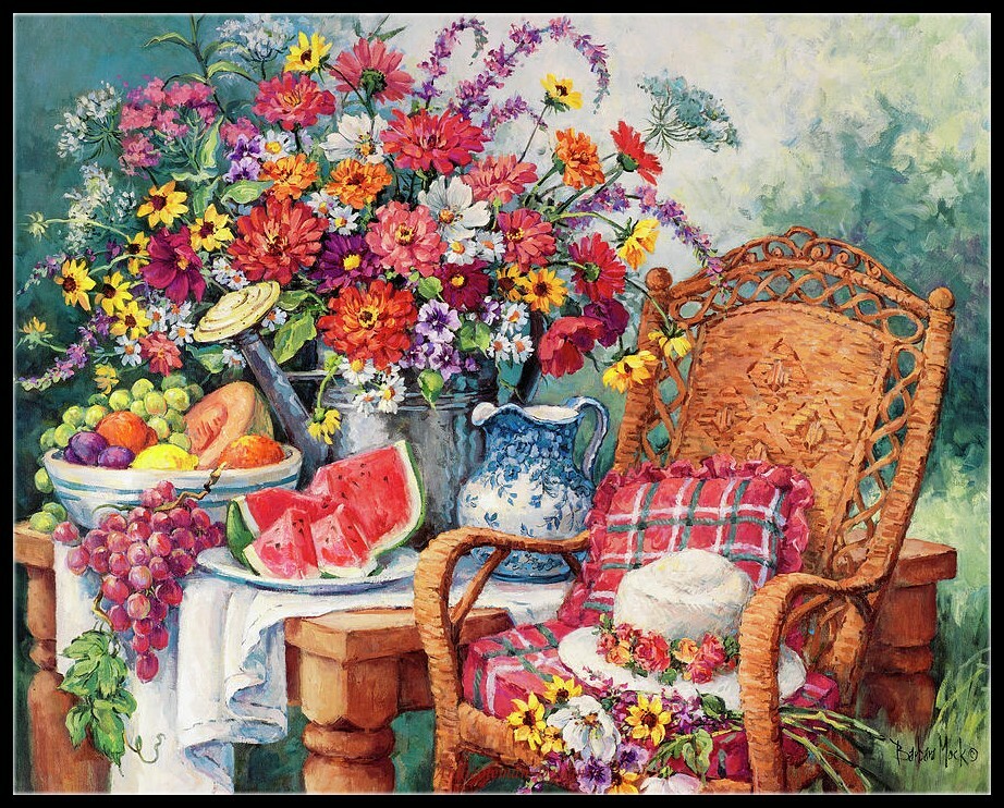 A Summers Picnic - DIY Chart Counted Cross Stitch Patterns Needlework DMC