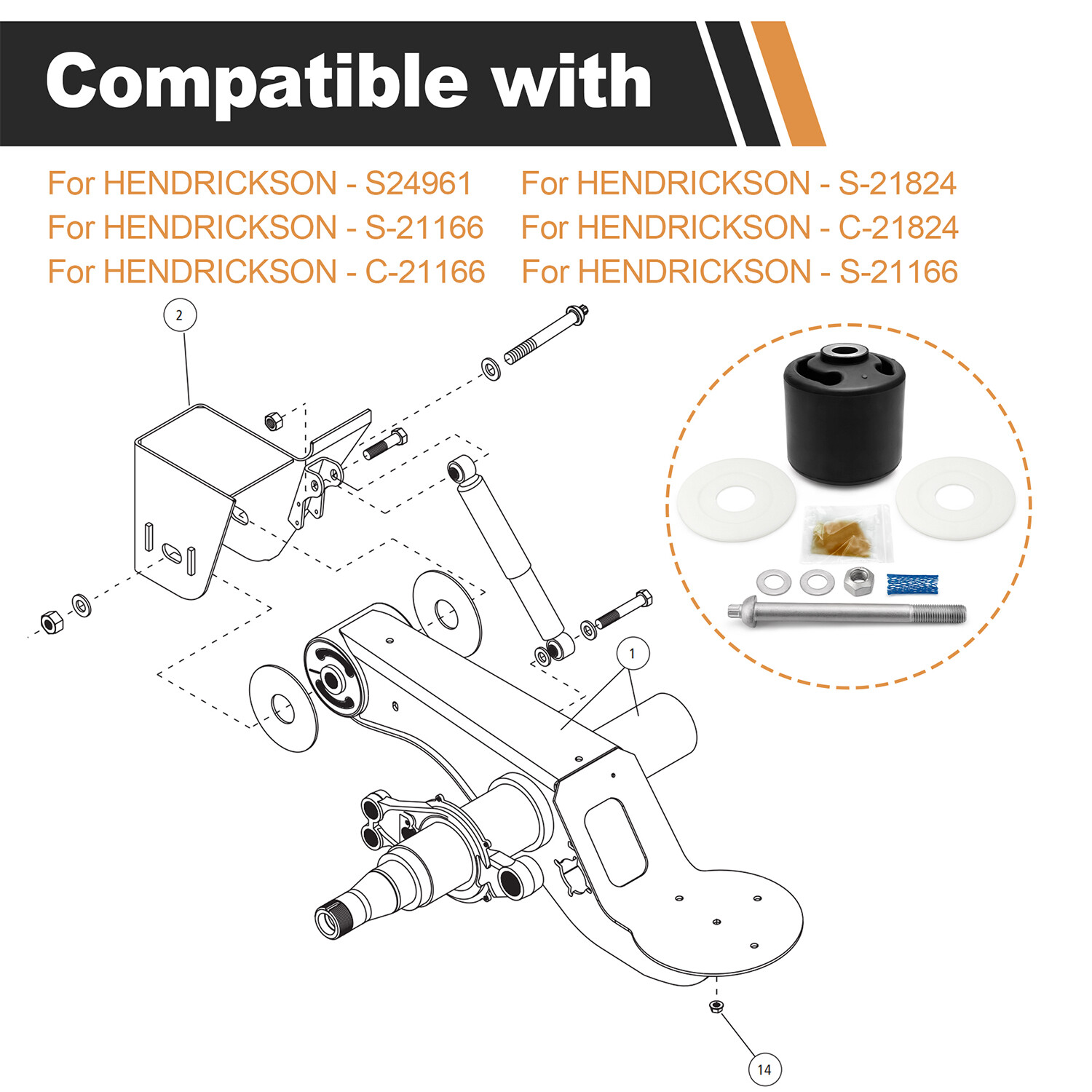 S-24691 S-21166 Hendrickson Quick Align Pivot Bolt Bushing Kit