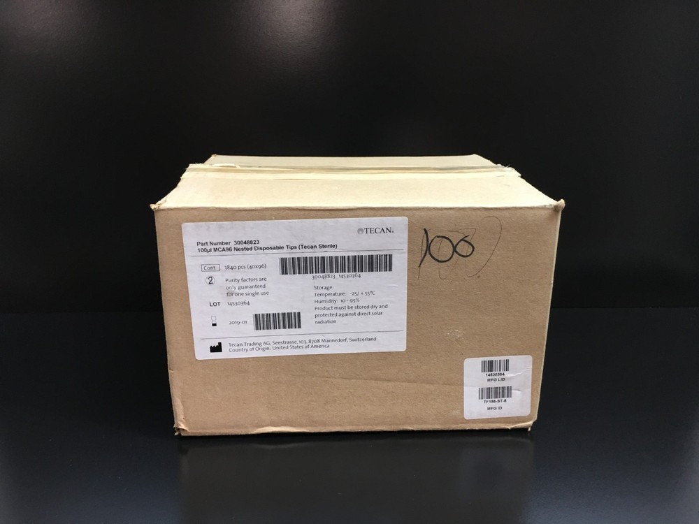 Tecan PN 30048823 Disposable Tips Non Filtered Sterile Nested 8 Stack 100µL