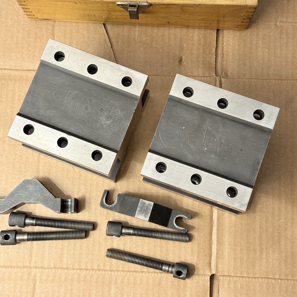 Large Precision V Block Set With Clamps Workholding 4”x4”x3”