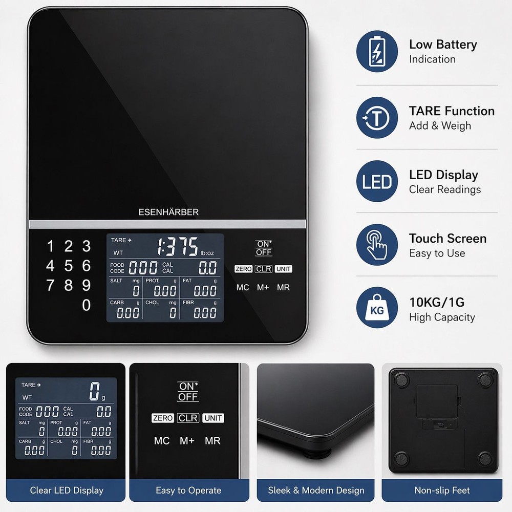Digital Food Scale with Nutritional Calculator Kitchen Scale LCD Display Gram Oz