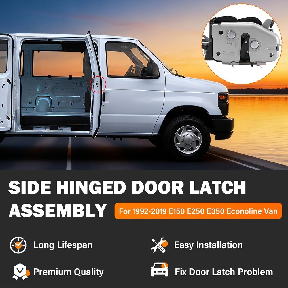 Side Door Latch Assembly with Cable & Rod for Ford E150 E250 E350 Econoline Van