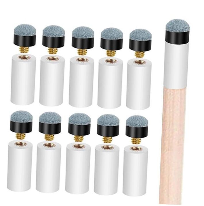 10 Sets Billiard Cues Tips Replacement with White Pool Cue Stick Ferrules,