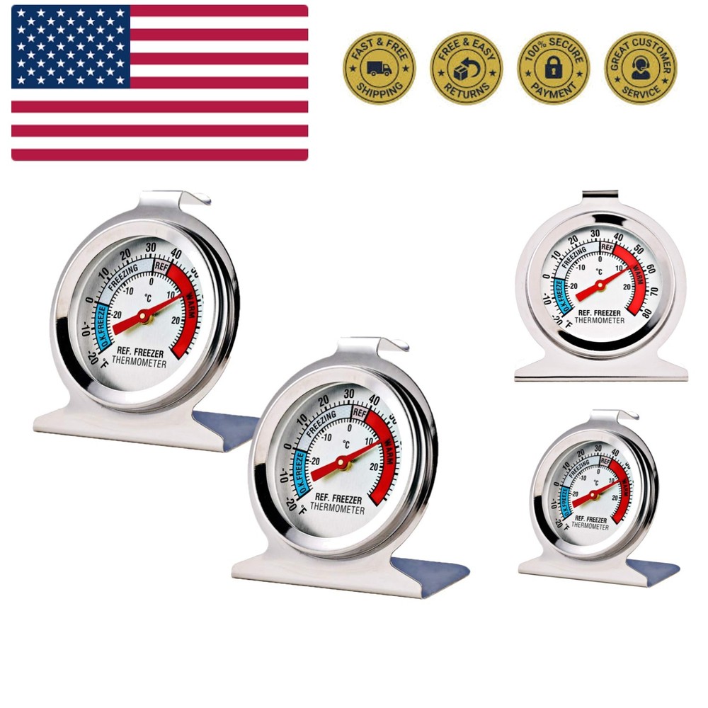2 Pack Refrigerator Freezer Thermometer Large Dial Analog Thermometer