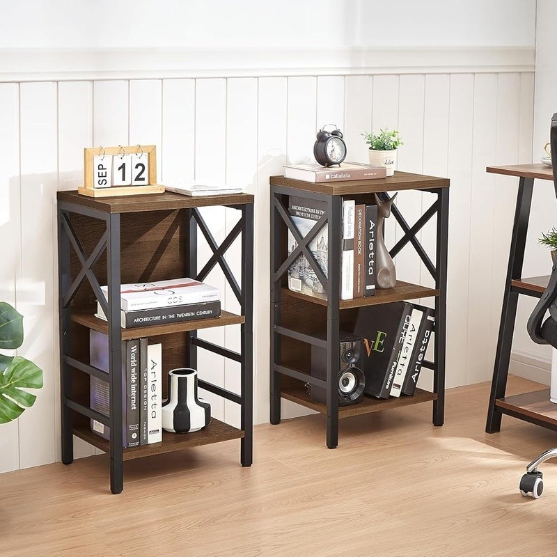 3 Tier Bookcase Small Storage Shelf Sturdy X-Frame Design Versatile Organizer US