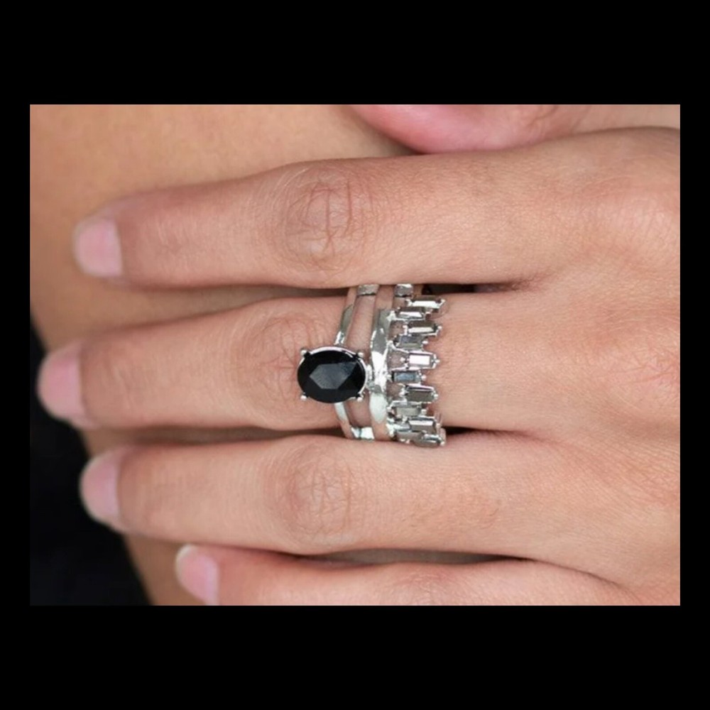 Crowned Victor Black Stone Silver Ring