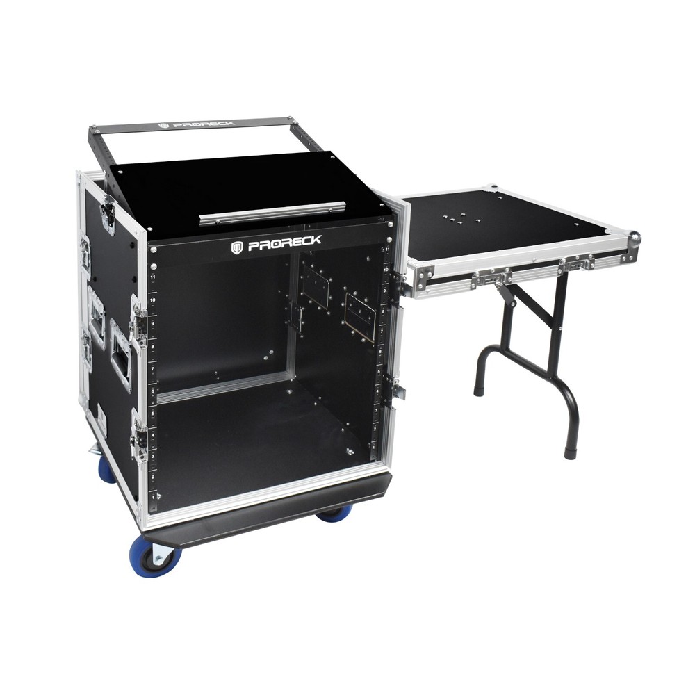 PRORECK Rack Case 20'' Rackable Depth with Slant Mixer Top One Side Table 12-U