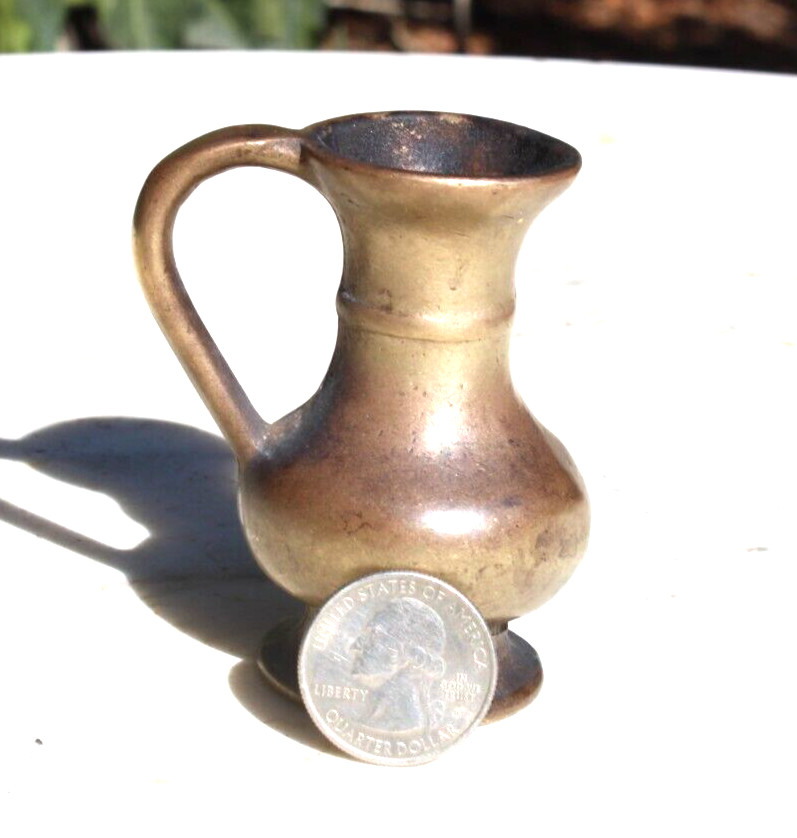 Antique Pitcher with Handle, Jug Solid Brass Small