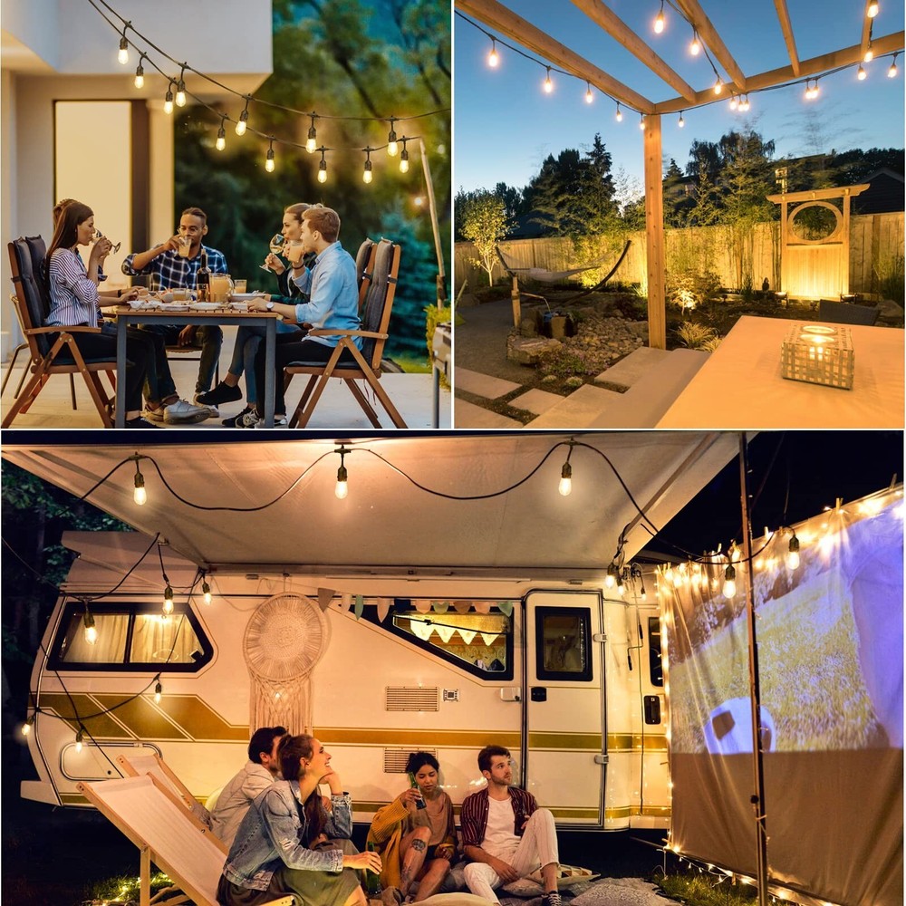 Mlambert 96FT LED Outdoor String Lights, Dimmable Waterproof Patio Lights wit...