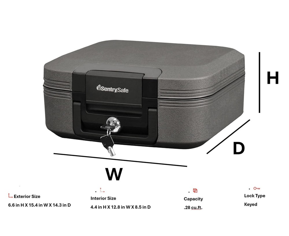 Dark Gray Fireproof and Waterproof Safe with Key Lock, Chest Lock Box with Ca...