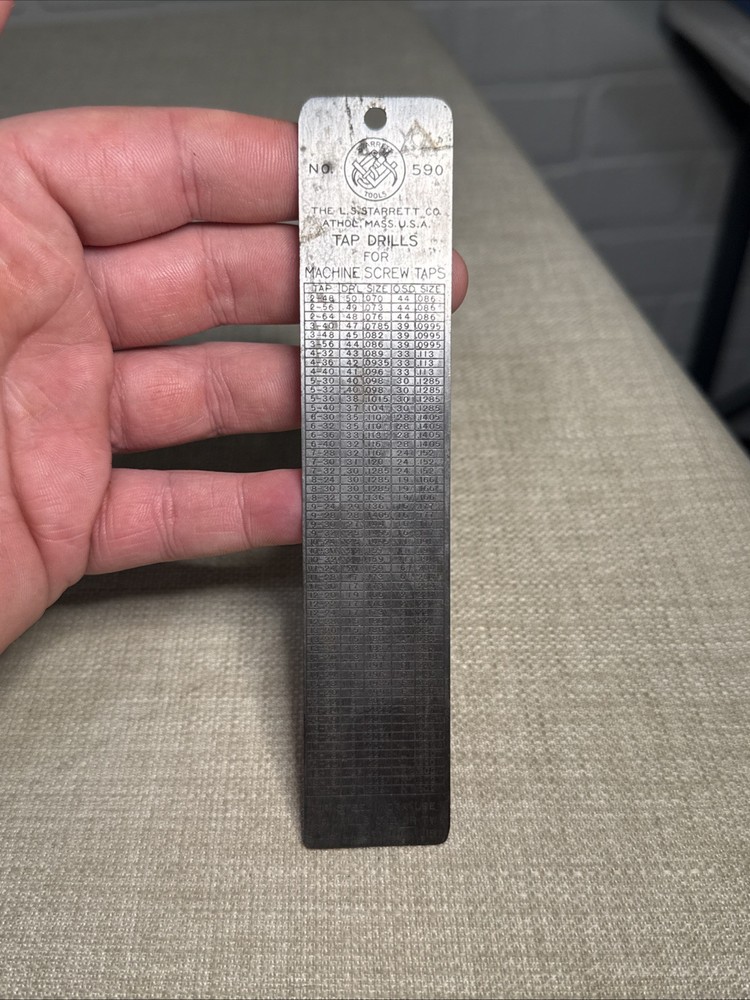 Starrett No. 590  Tap Drills For Machine Screw Taps Reference Table