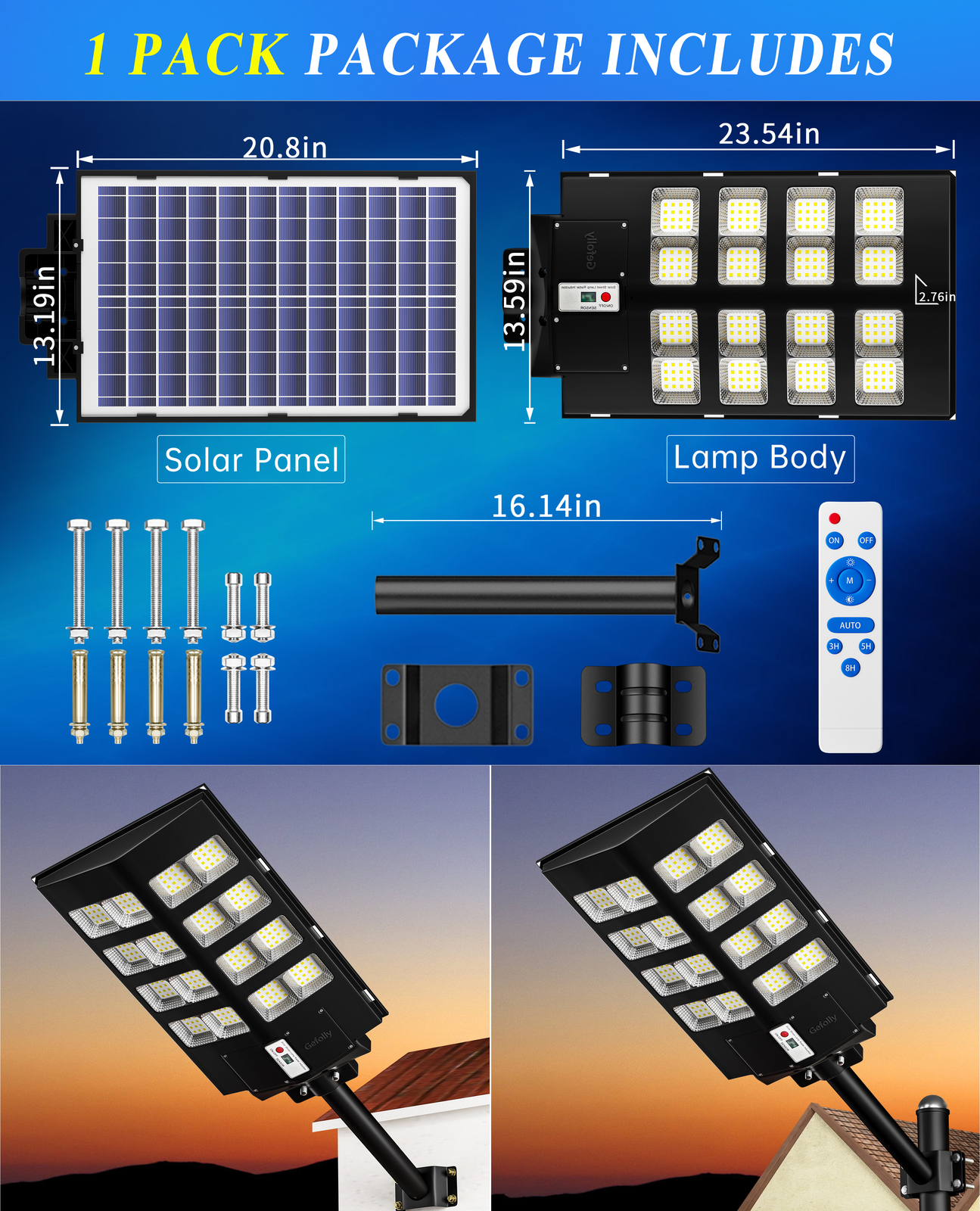 Gefolly Solar Street Lights Motion Sensor Lamp Commercial Dusk To Dawn Road Lamp