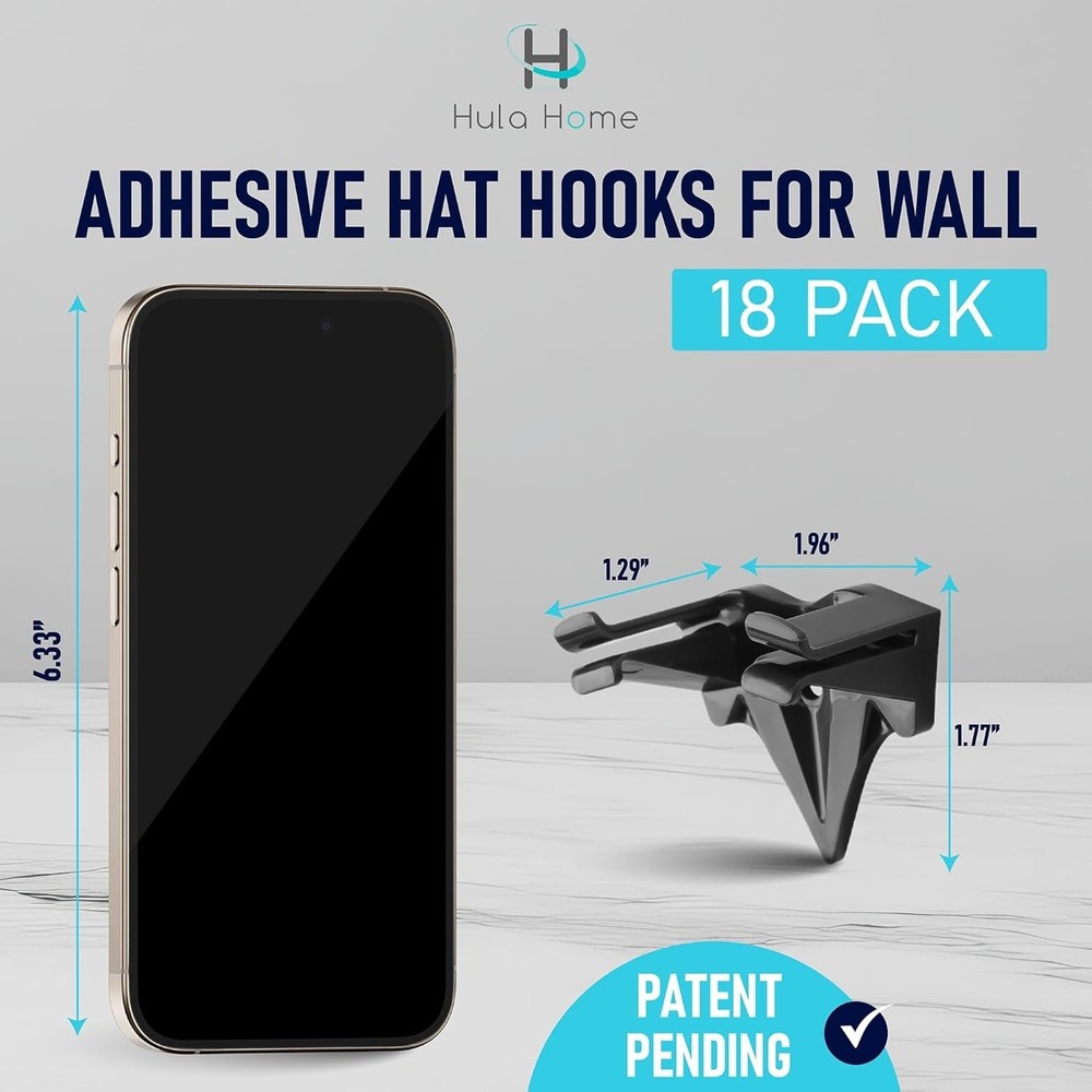 18 Pack Adhesive Hat Hooks for Wall, Perfect Hat Rack for Baseball Caps, Hat Org