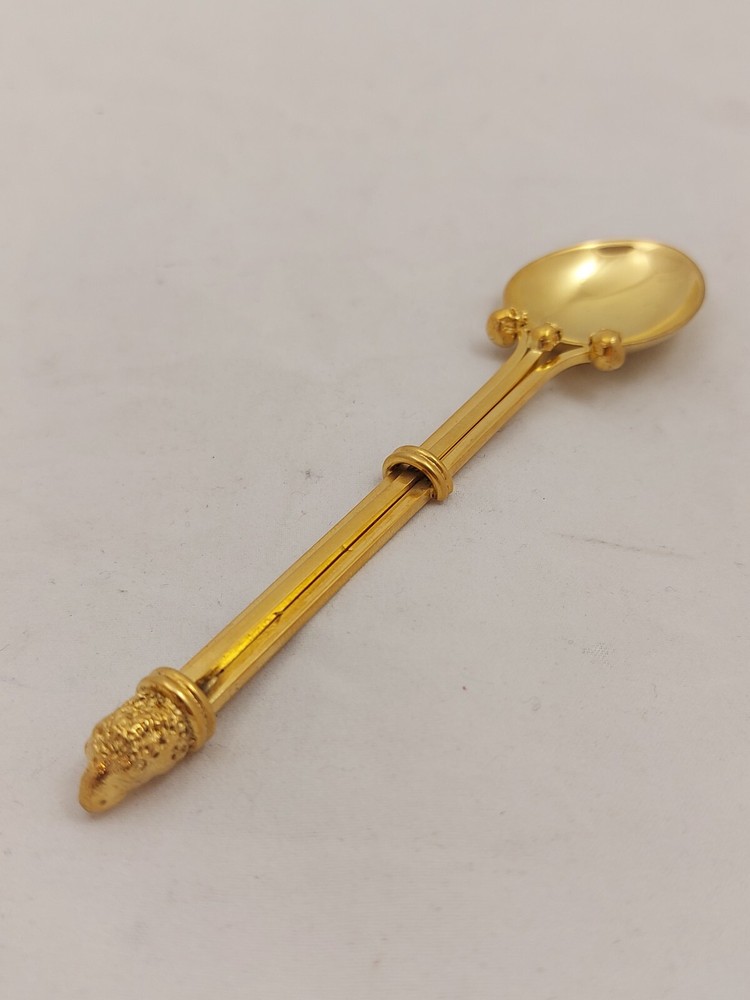 Antique Victorian Memento Mori Skull Solid Silver Gilt Spoon