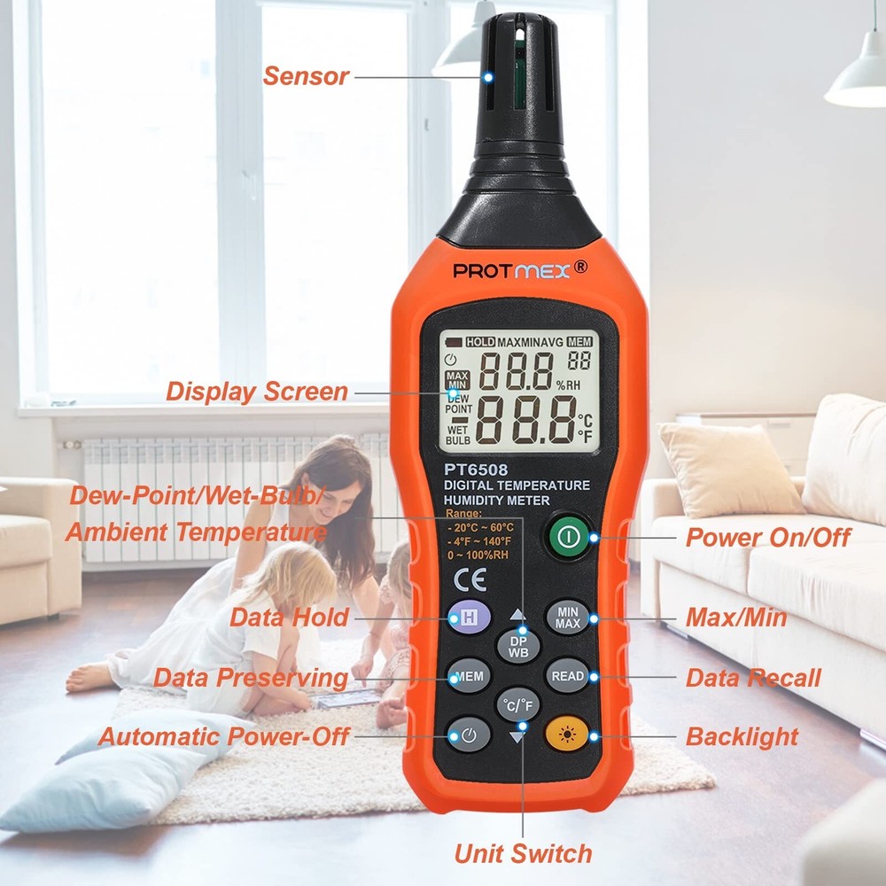 Digital Temperature Humidity Meter, Thermometer Hygrometer with Ambient Dew P...
