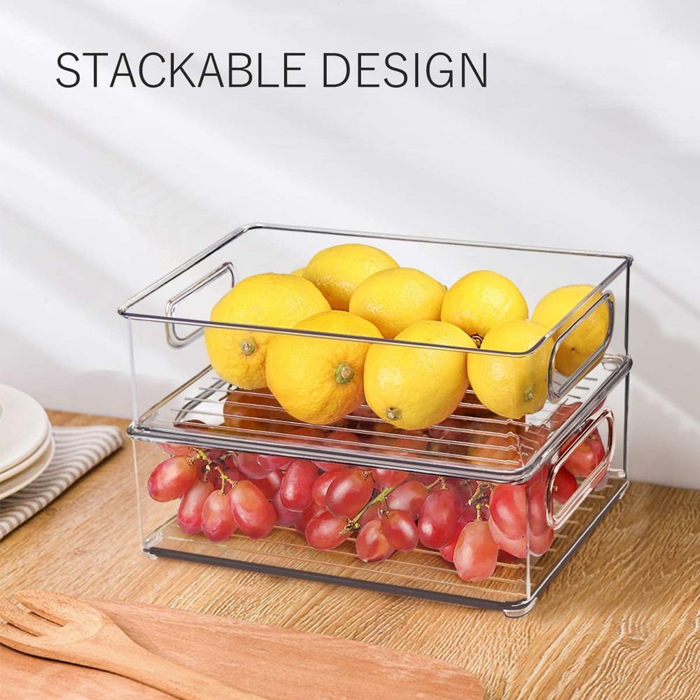 Stackable Refrigerator Organizer Bins - 6 Pack Clear Kitchen Containers