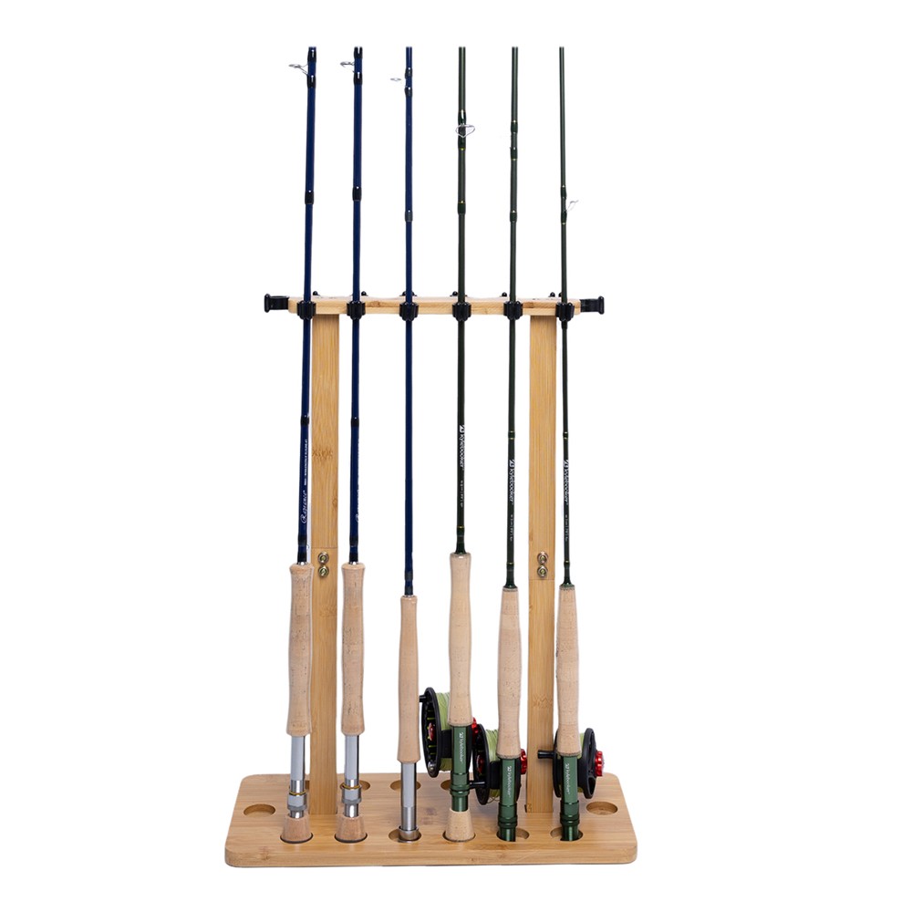 Fishing Rod Storage Racks, 100% Wood Floor Stand Fishing Pole Holders of 14 Rods