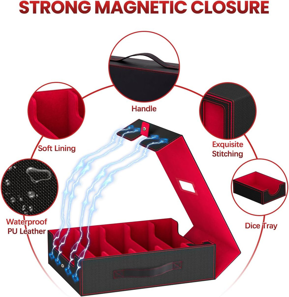 Trading Card Storage Box, 5 Row Card Deck Case with Commander Display & Portable